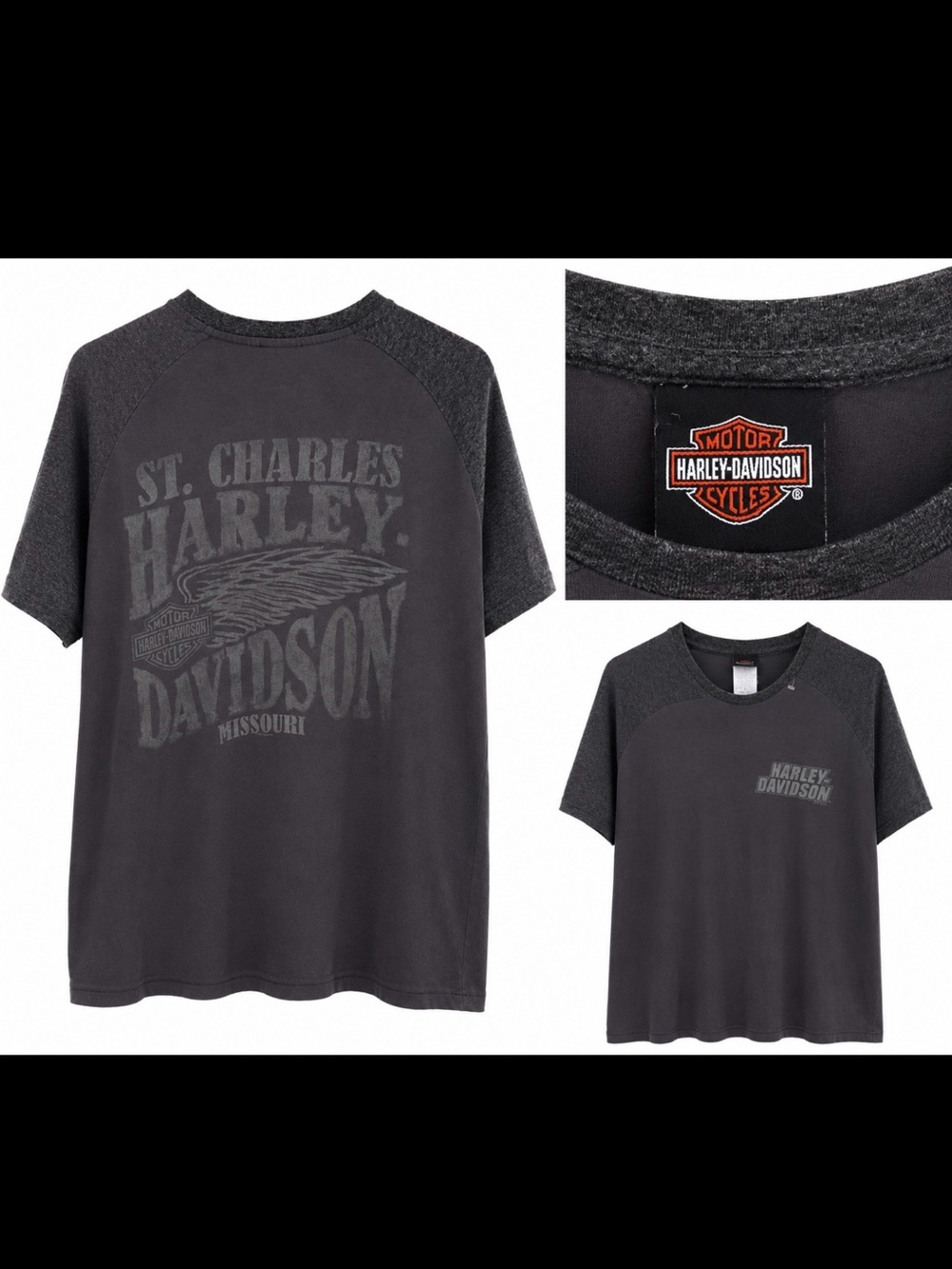 Harley-Davidson Charcoal Two-Tone Graphic Raglan Tee